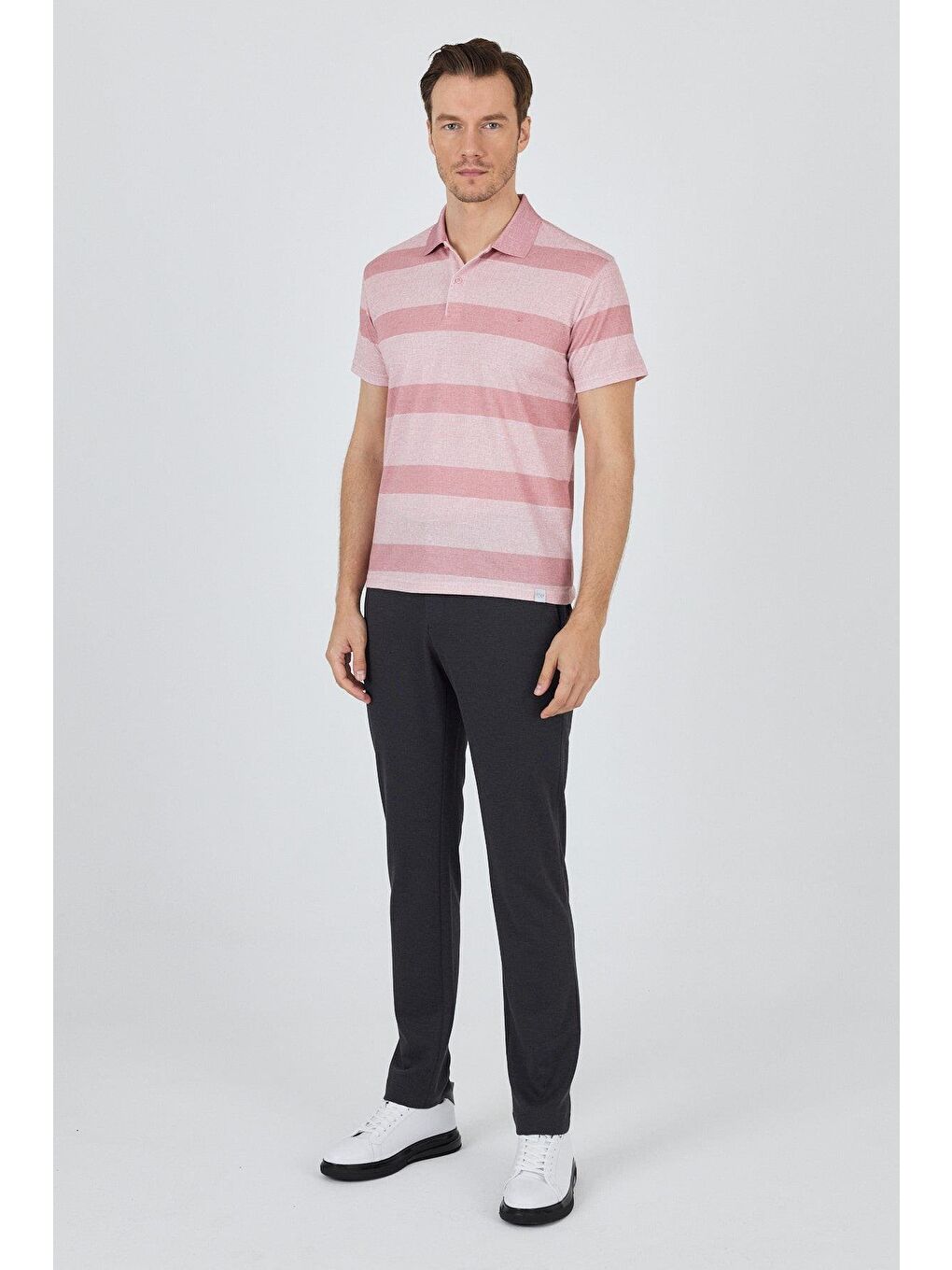 Pembe Kısa Kol Desenli Pike Polo Yaka Cepsiz Slim Fit Tişört 1011250128-1