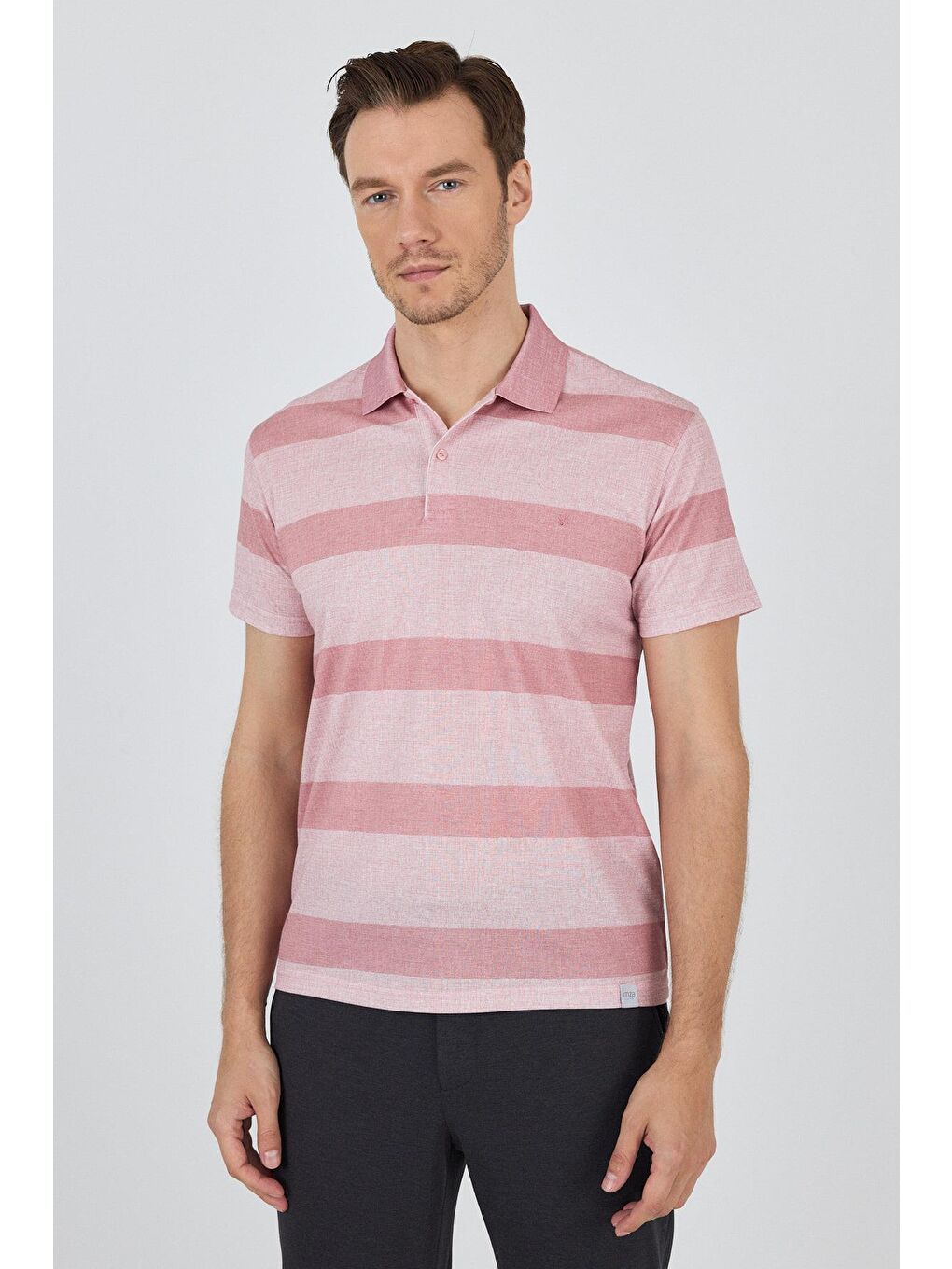 Pembe Kısa Kol Desenli Pike Polo Yaka Cepsiz Slim Fit Tişört 1011250128-2