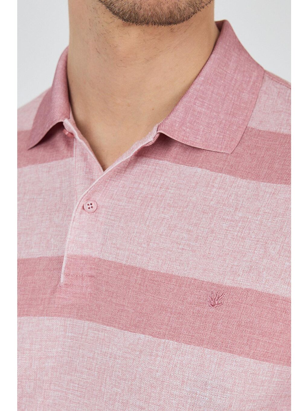 Pembe Kısa Kol Desenli Pike Polo Yaka Cepsiz Slim Fit Tişört 1011250128-3