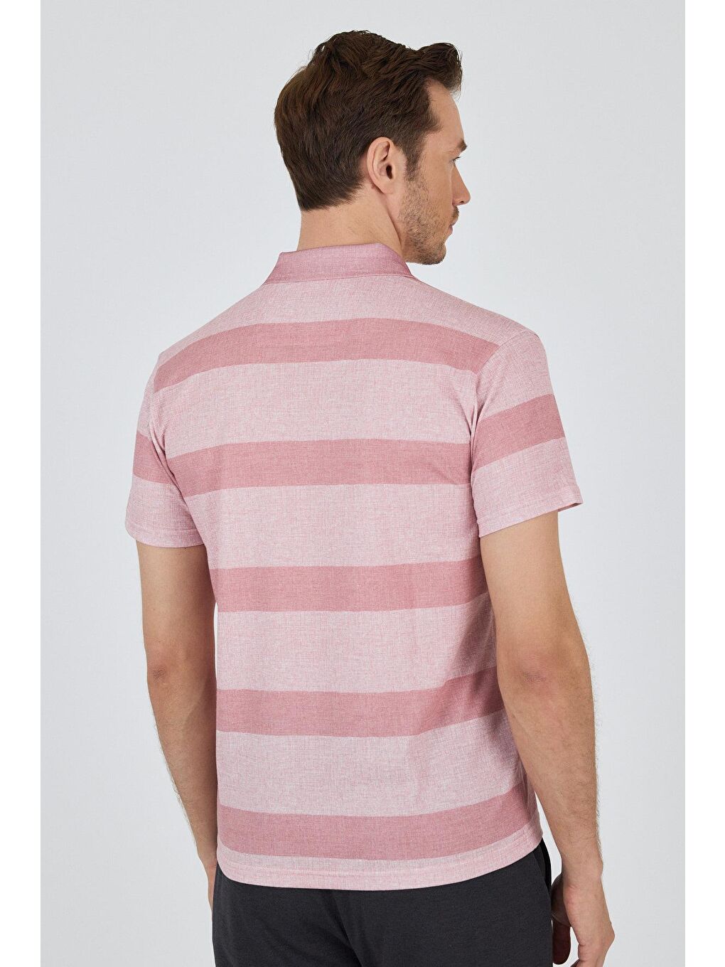 Pembe Kısa Kol Desenli Pike Polo Yaka Cepsiz Slim Fit Tişört 1011250128-4