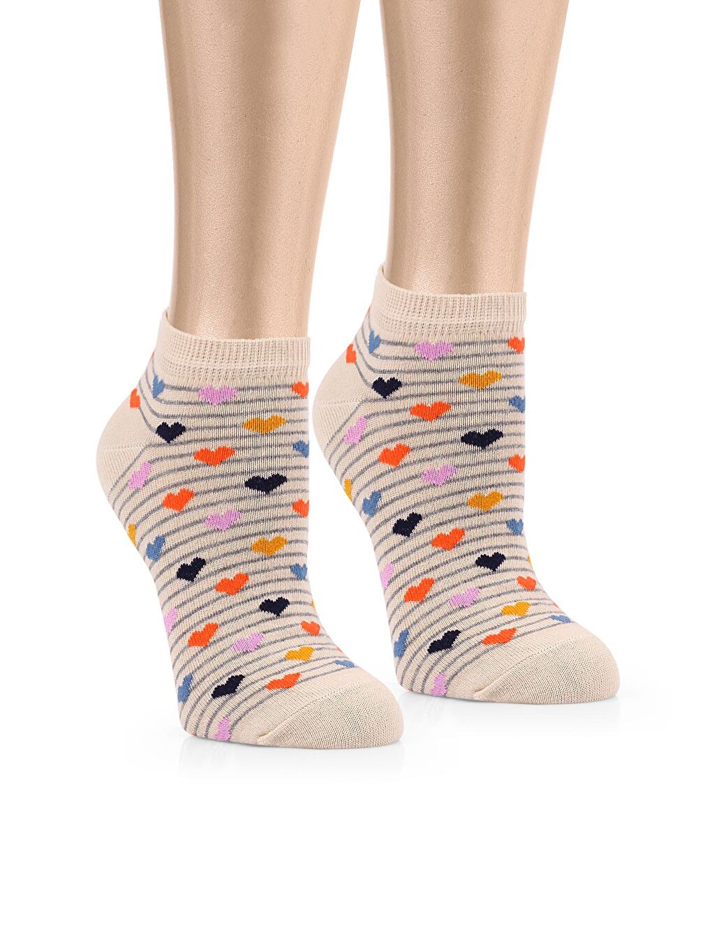 OZZY SOCKS Lacivert-Siyah-Bej 5 Çift Eğlenceli Desenler Kadın Patik Çorap OZZYP003 - 5