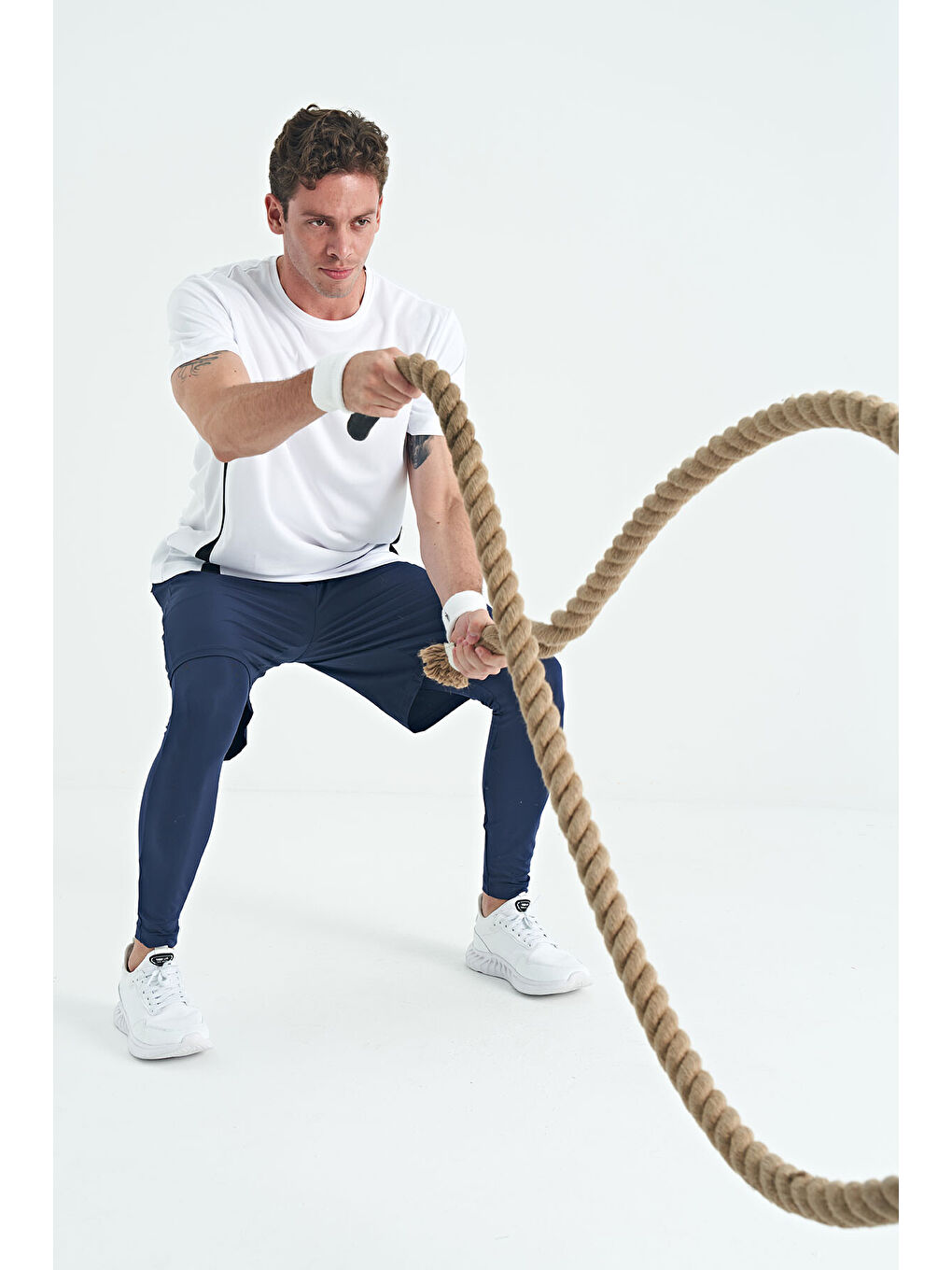 TOMMYLIFE Indigo İndigo Logo Baskılı Yüksel Bel Slim Fit Aktif Spor Erkek Tayt - 84989