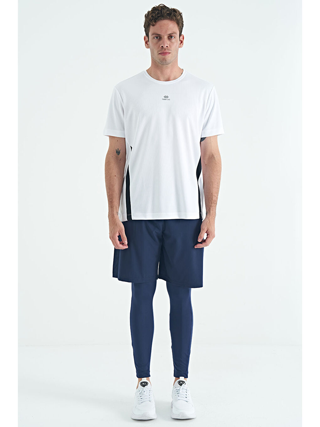 TOMMYLIFE Indigo İndigo Logo Baskılı Yüksel Bel Slim Fit Aktif Spor Erkek Tayt - 84989 - 1