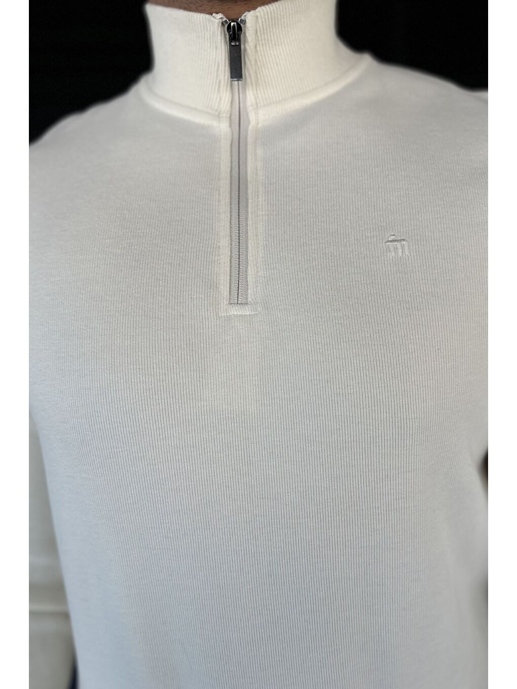 Ekru Yarım Fermuarlı Dik Yaka Selanik Sweatshirt-2