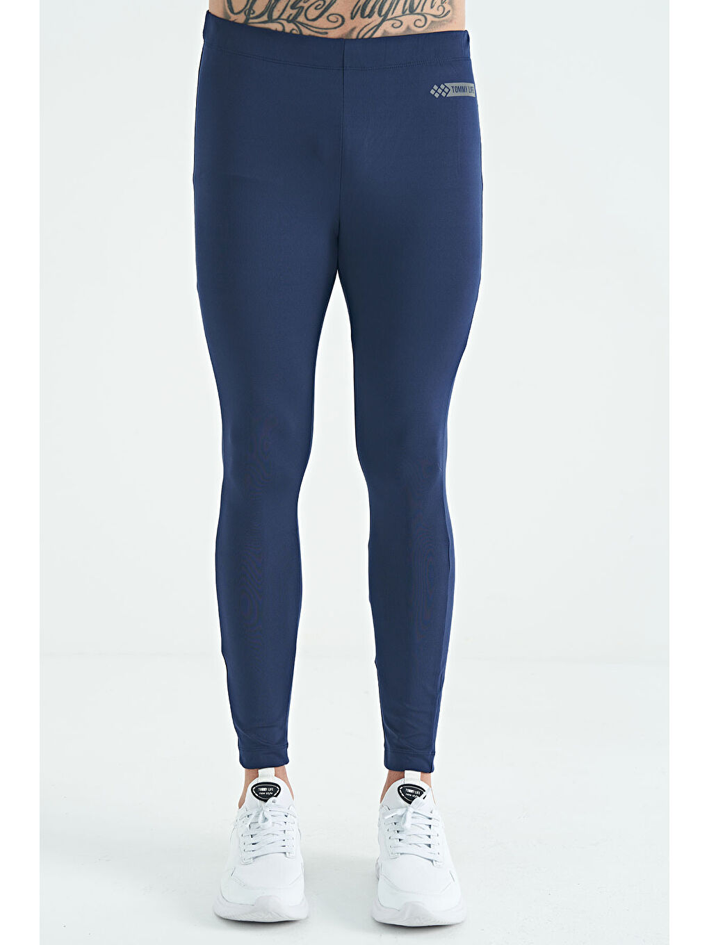 TOMMYLIFE Indigo İndigo Logo Baskılı Yüksel Bel Slim Fit Aktif Spor Erkek Tayt - 84989 - 2