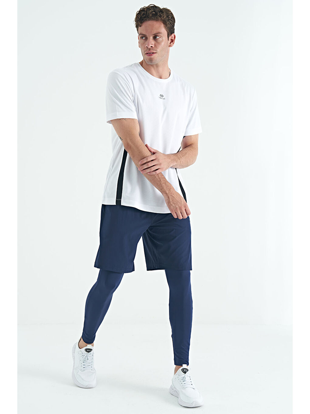 TOMMYLIFE Indigo İndigo Logo Baskılı Yüksel Bel Slim Fit Aktif Spor Erkek Tayt - 84989 - 3