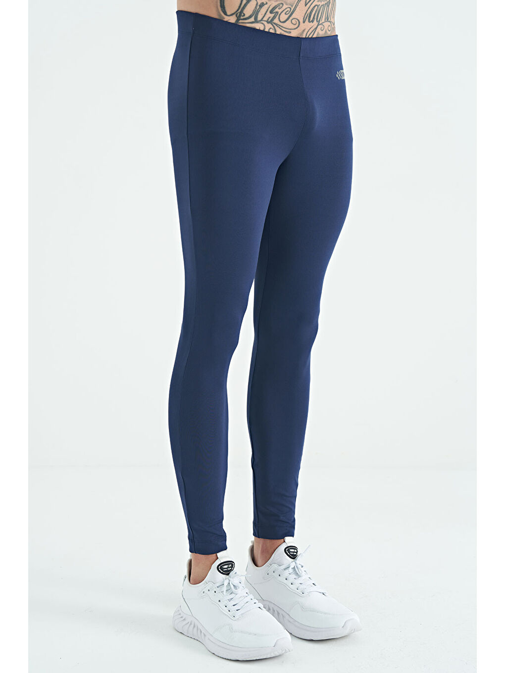 TOMMYLIFE Indigo İndigo Logo Baskılı Yüksel Bel Slim Fit Aktif Spor Erkek Tayt - 84989 - 4