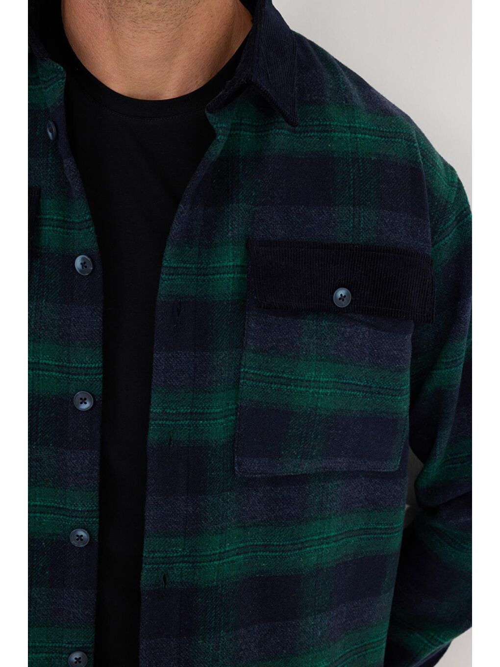 Karışık Erkek Relax Fit Rahat Kesim Spor Yaka Kareli Çift Cep Kapaklı Kışlık Gömlek-2