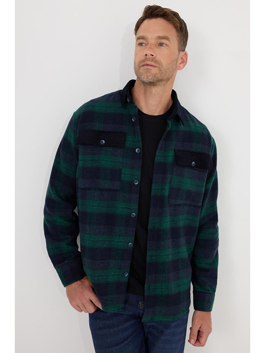 Karışık Erkek Relax Fit Rahat Kesim Spor Yaka Kareli Çift Cep Kapaklı Kışlık Gömlek-3