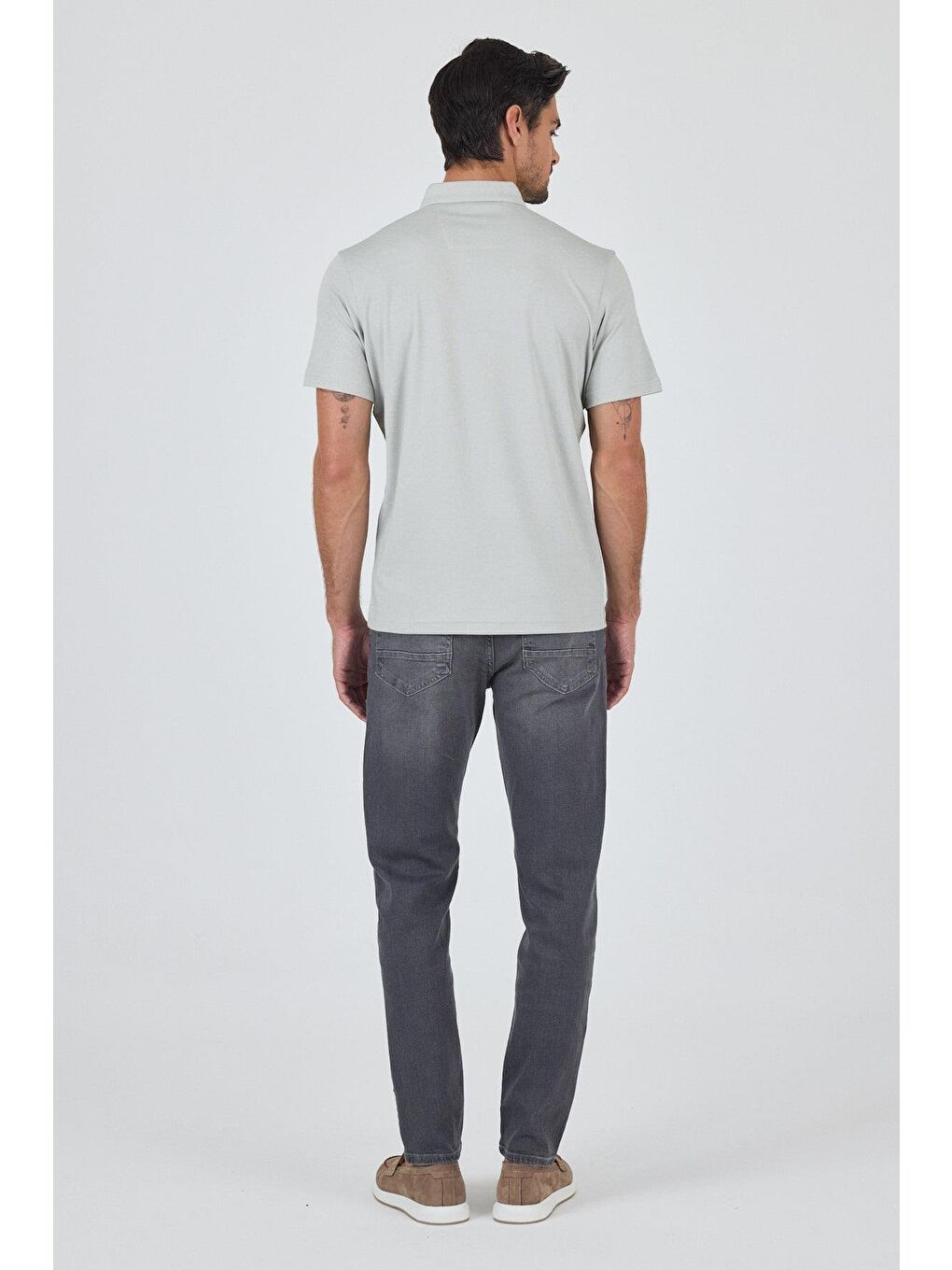 Gri Kısa Kol Düz Suprem Polo Yaka Cepsiz Pamuklu Casual Slim Fit Büyük Beden Tişört 1011250160_601-4