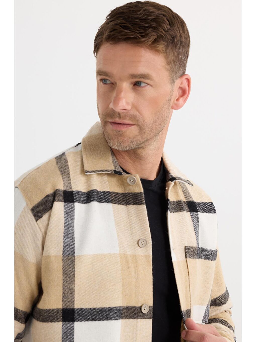 Karışık Erkek Relax Fit Rahat Kesim Spor Yaka Kareli Flotalı Cep Kışlık Gömlek-1