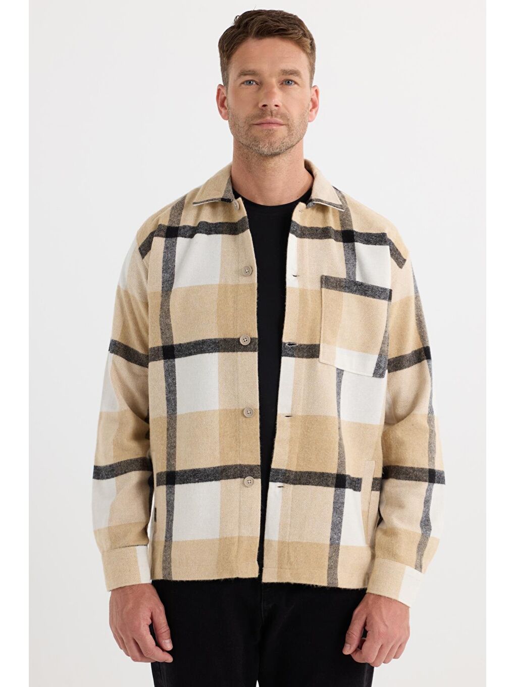 Karışık Erkek Relax Fit Rahat Kesim Spor Yaka Kareli Flotalı Cep Kışlık Gömlek-4