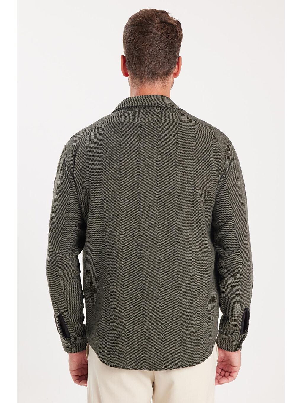 Erkek Relax Fit Rahat Kesim Oduncu Tek Cepli Kapaklı Armürlü Haki Apaş Yaka Kışlık Gömlek-6