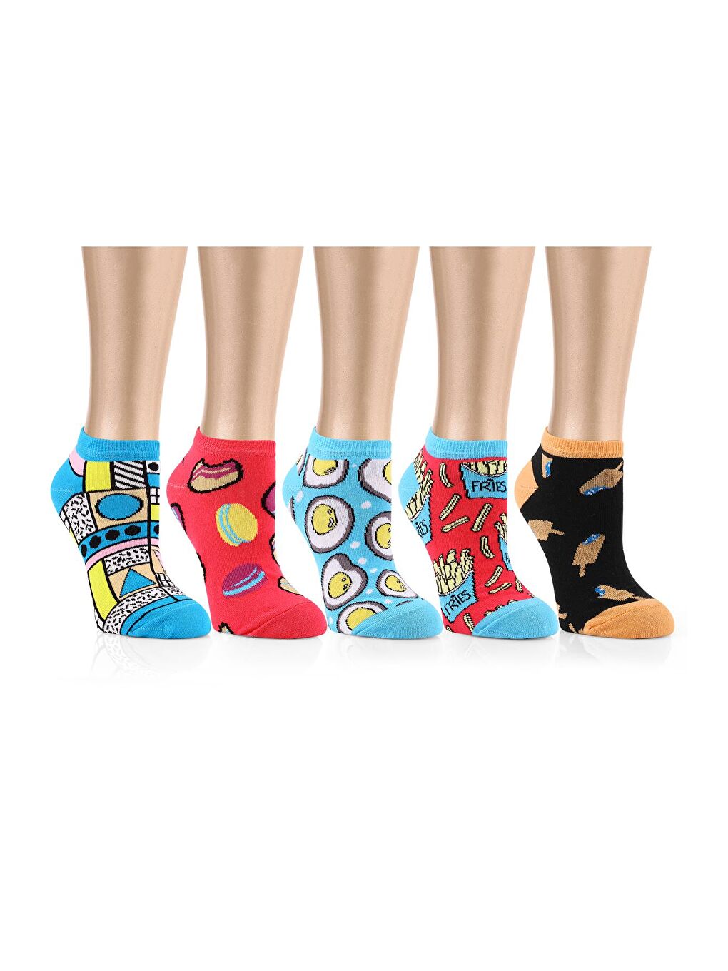 OZZY SOCKS Karışık Asorti 5 Çift Eğlenceli Desenler Kadın Patik Çorap OZZYP002 - 7