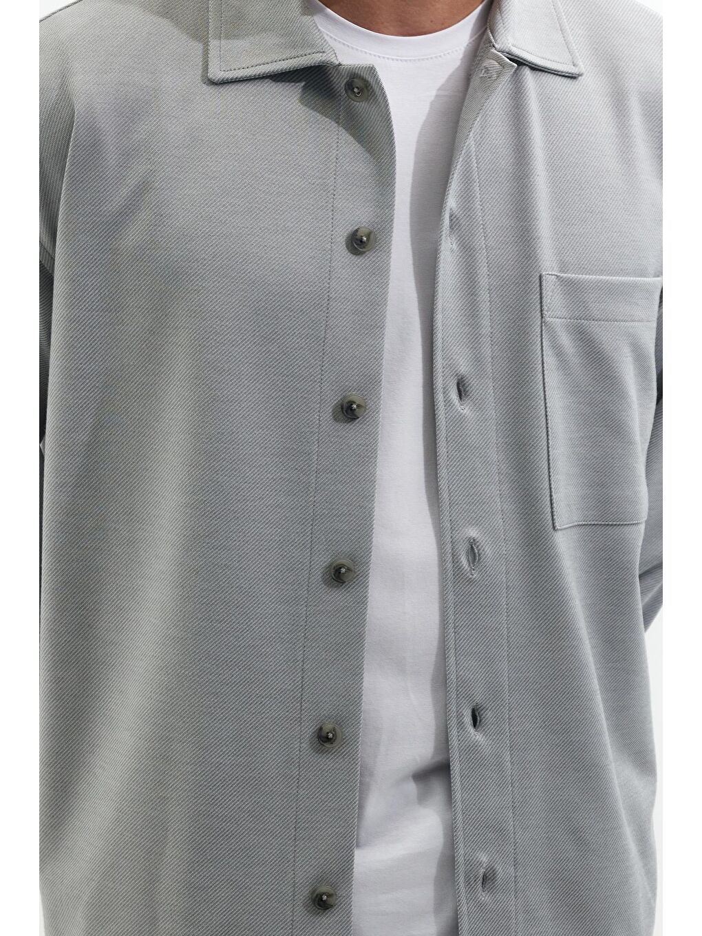 Erkek Relax Fit Rahat Kesim Uzun Kollu Düz Örme Kumaş Yandan Yırtmaçlı Gri Gömlek-2
