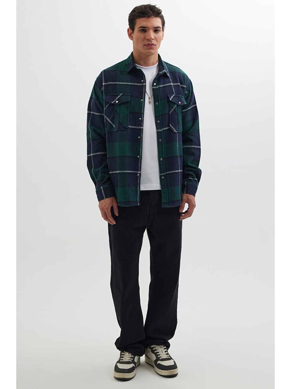 Karışık Erkek Relax Fit Rahat Kesim Oduncu Çift Cep Düğmeli Kareli Kışlık Gömlek-3