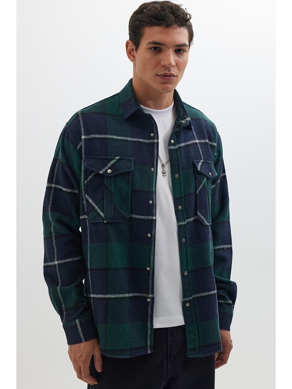 Karışık Erkek Relax Fit Rahat Kesim Oduncu Çift Cep Düğmeli Kareli Kışlık Gömlek-4