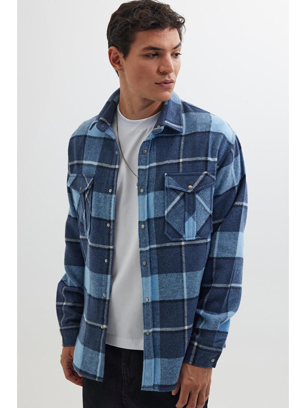 Karışık Erkek Relax Fit Rahat Kesim Oduncu Çift Cep Düğmeli Kareli Kışlık Gömlek-4