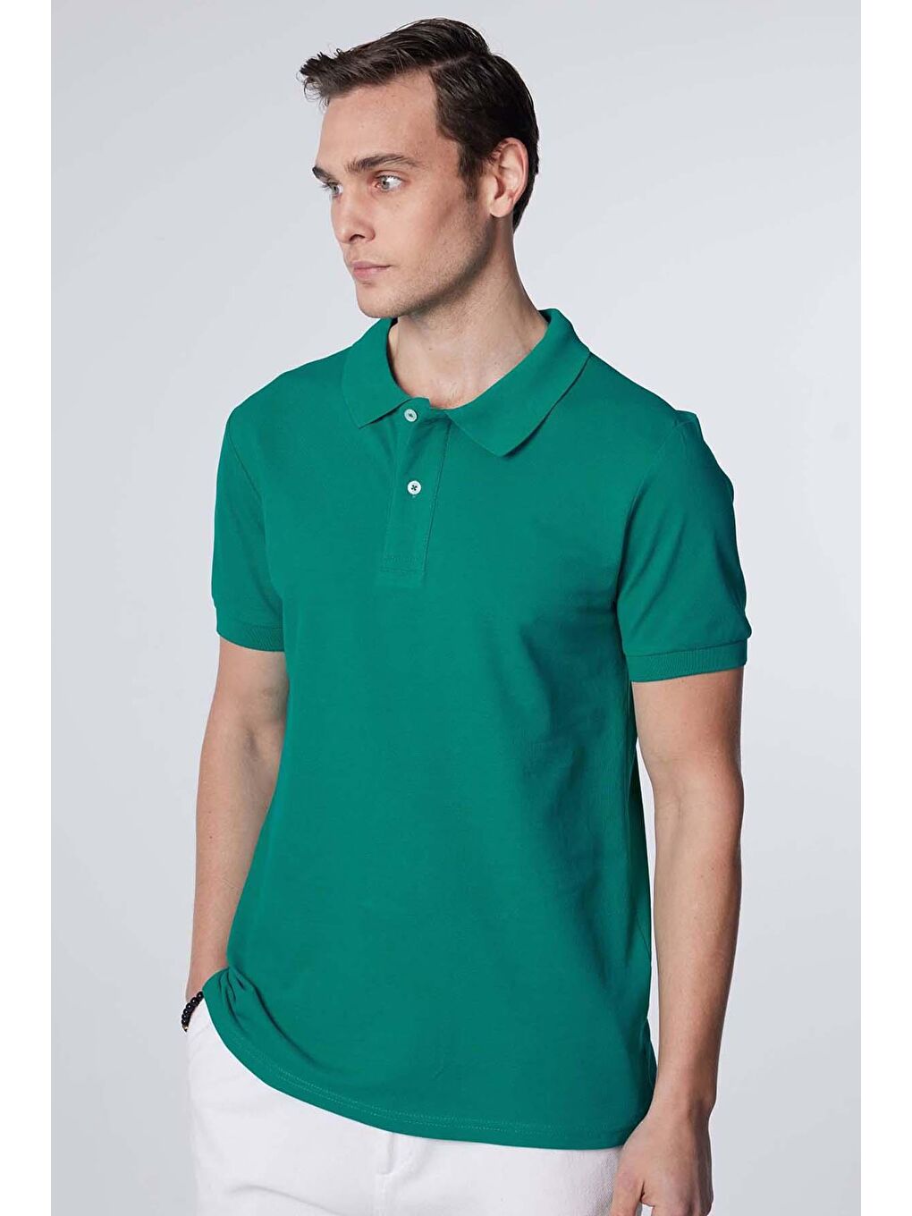 TUDORS Yeşil Erkek Slim Fit Dar Kesim %100 Pamuk Düz Pike Yeşil Polo Yaka Tişört - 1