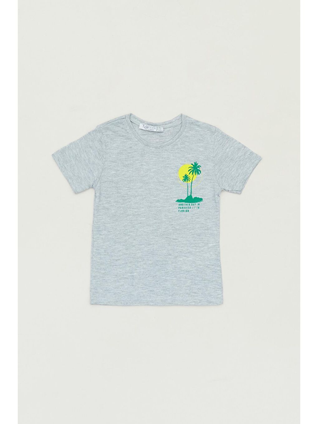 Gri Önü Ve Arkası Baskılı Erkek Çocuk Tişört