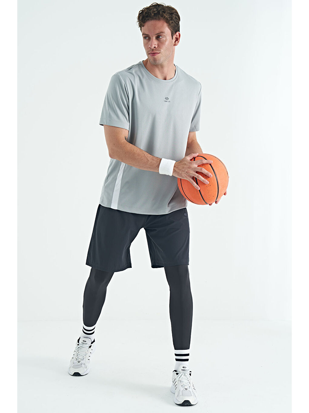 TOMMYLIFE Siyah Logo Baskılı Yüksel Bel Slim Fit Aktif Spor Erkek Tayt - 84989 - 1