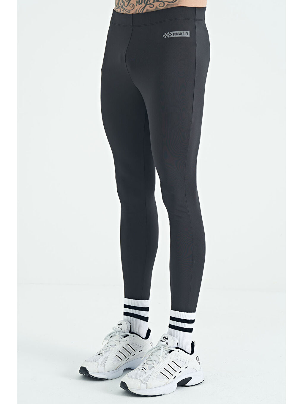 TOMMYLIFE Siyah Logo Baskılı Yüksel Bel Slim Fit Aktif Spor Erkek Tayt - 84989 - 3