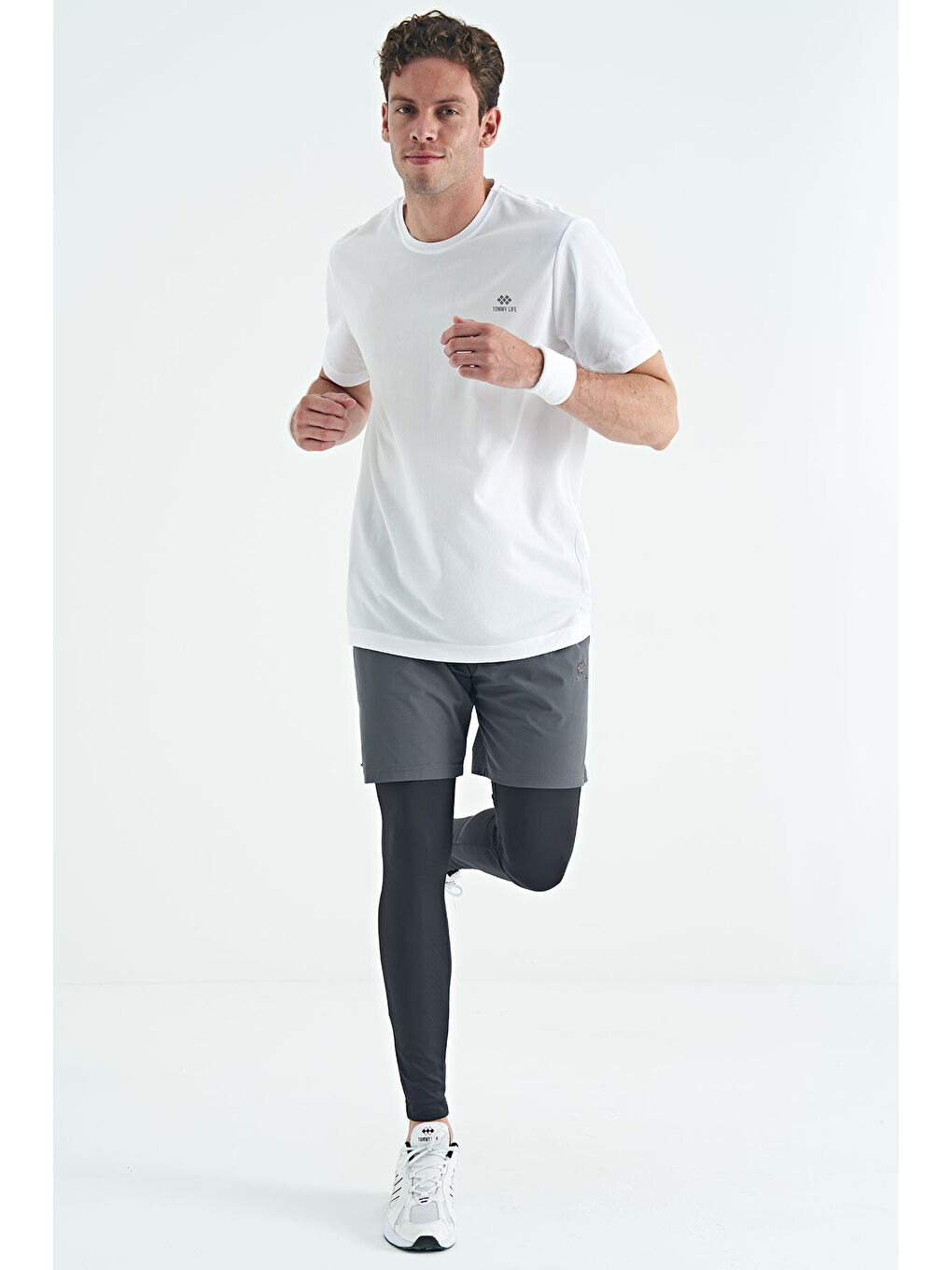 TOMMYLIFE Siyah Arka Bilek Baskı Detaylı Yüksek Bel Slim Fit Aktif Spor Erkek Tayt - 84988