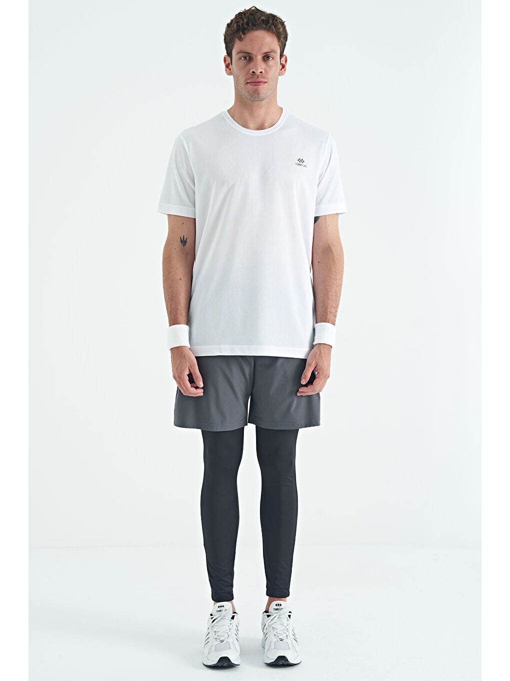 TOMMYLIFE Siyah Arka Bilek Baskı Detaylı Yüksek Bel Slim Fit Aktif Spor Erkek Tayt - 84988 - 2