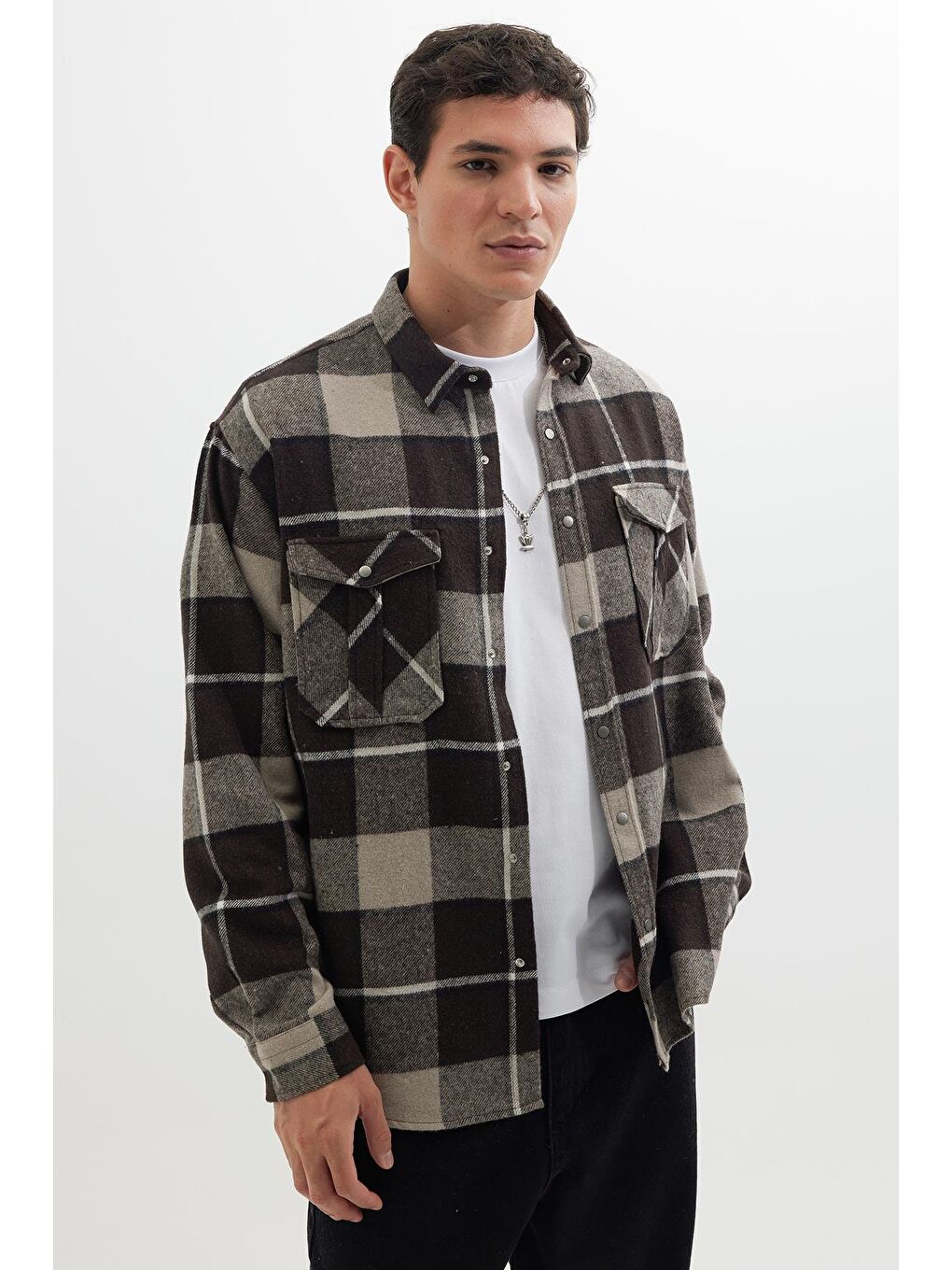 Karışık Erkek Relax Fit Rahat Kesim Oduncu Çift Cep Düğmeli Kareli Kışlık Gömlek