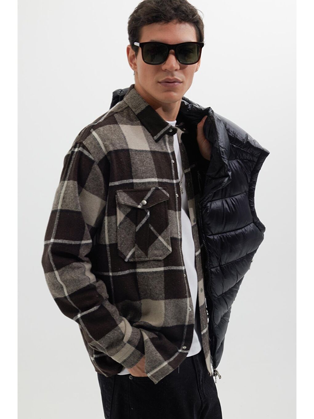 Karışık Erkek Relax Fit Rahat Kesim Oduncu Çift Cep Düğmeli Kareli Kışlık Gömlek-1