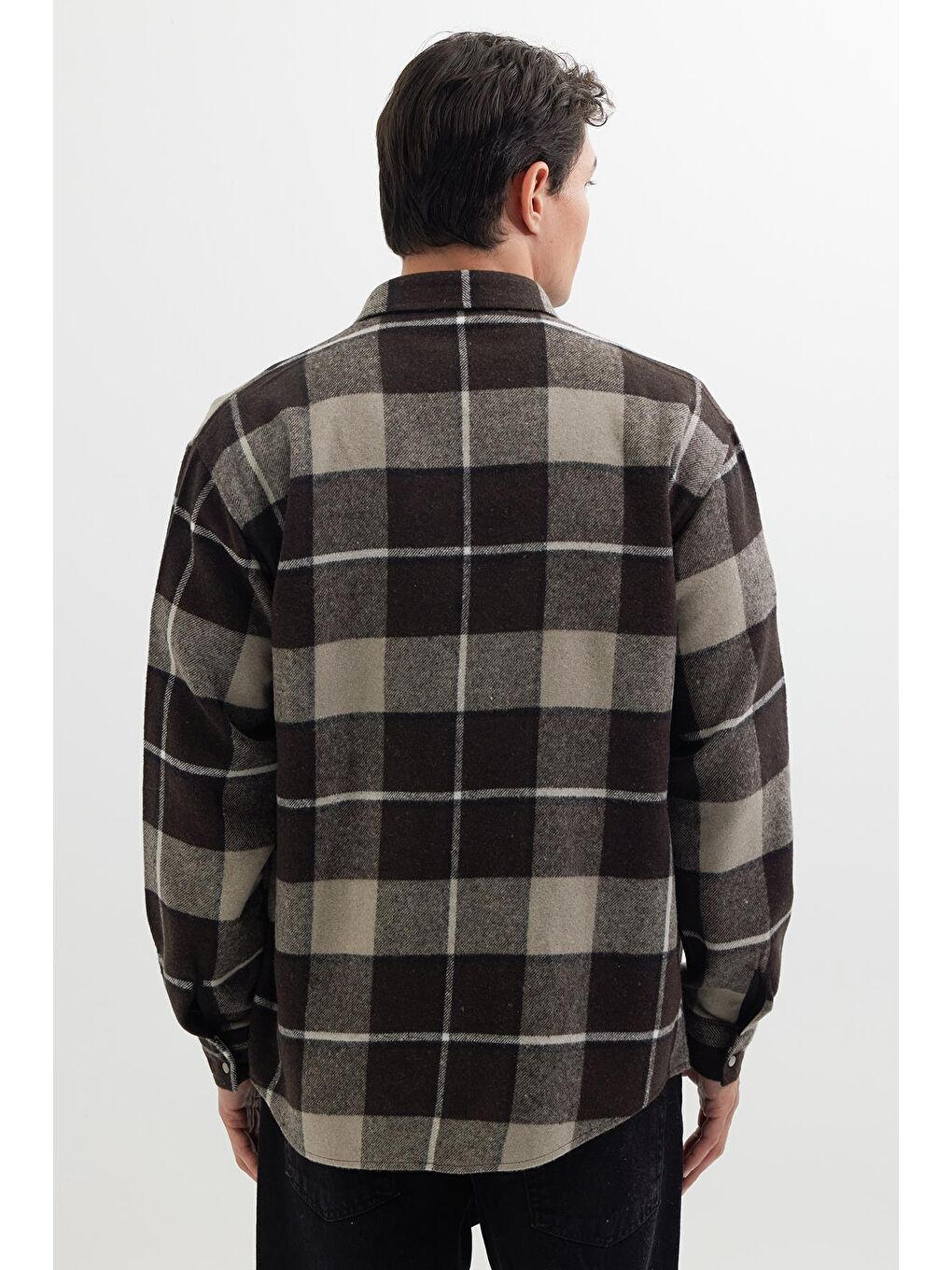 Karışık Erkek Relax Fit Rahat Kesim Oduncu Çift Cep Düğmeli Kareli Kışlık Gömlek-6