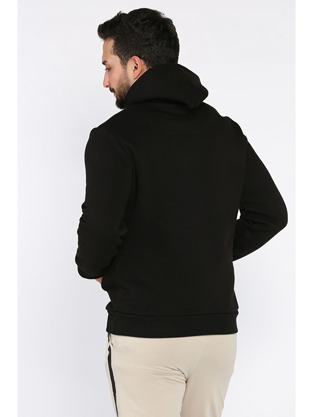 Siyah Erkek Şardonlu Kapüşonlu Kanguru Cepli Sweatshirt-2