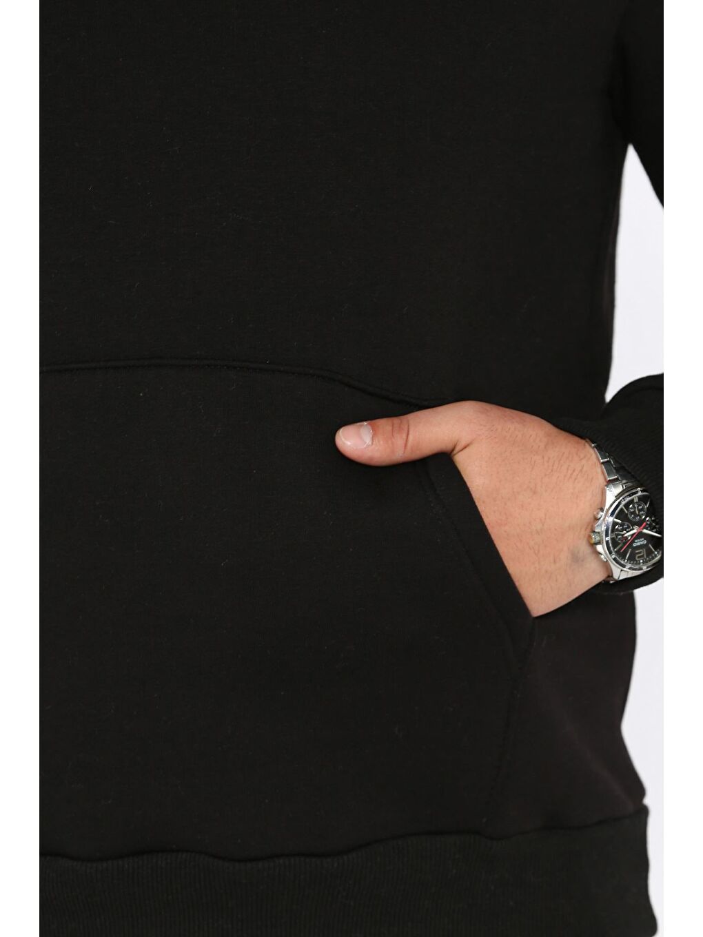 Siyah Erkek Şardonlu Kapüşonlu Kanguru Cepli Sweatshirt-3