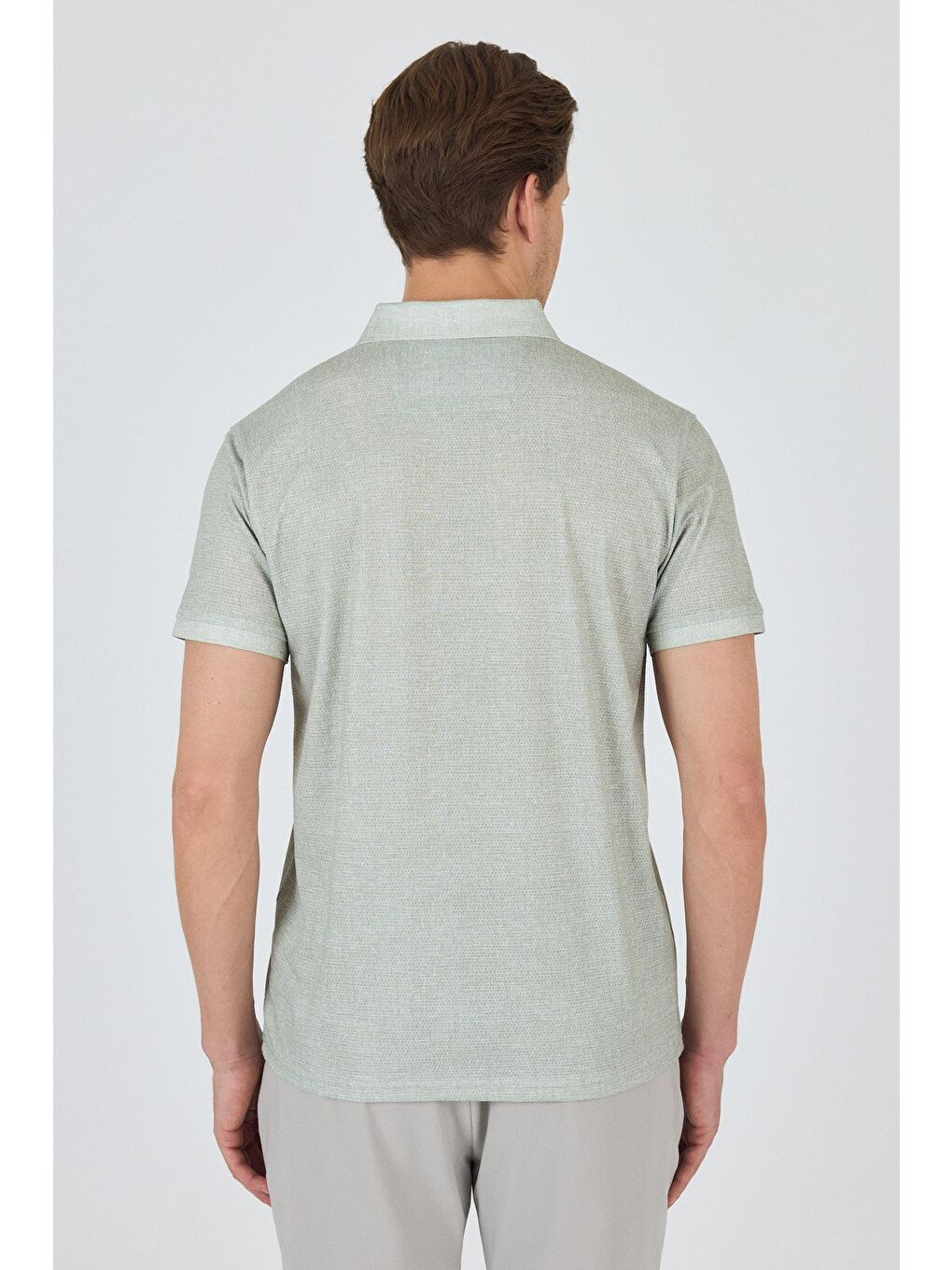 Açık Yeşil Kısa Kol Baskılı Pike Polo Yaka Cepsiz Esnek Casual Slim Fit Tişört 1011250153-4