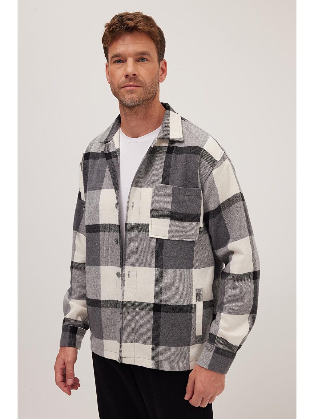 Karışık Erkek Relax Fit Rahat Kesim Spor Yaka Kareli Flotalı Cep Kışlık Gömlek-4