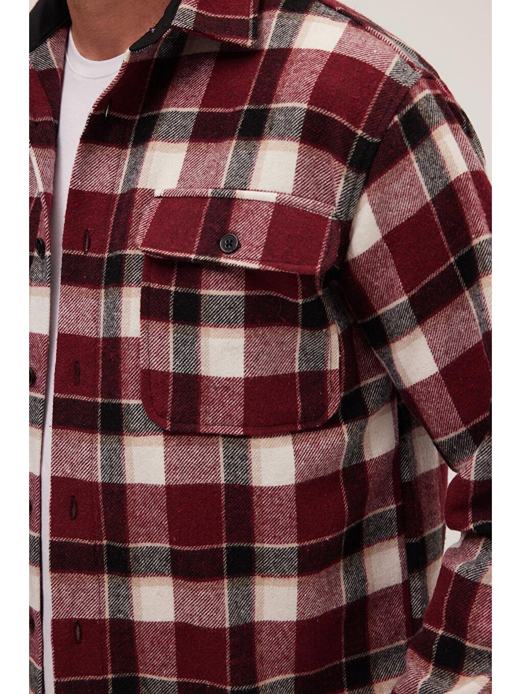 Karışık Relax Fit Rahat Kesim Çift Cep Kapaklı Kışlık Oduncu Kareli Erkek Gömlek-2