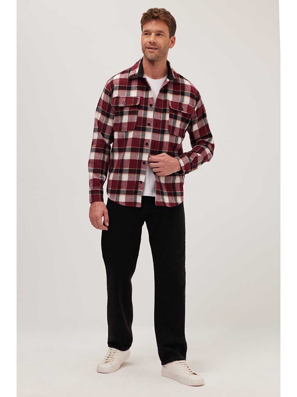 Karışık Relax Fit Rahat Kesim Çift Cep Kapaklı Kışlık Oduncu Kareli Erkek Gömlek-3