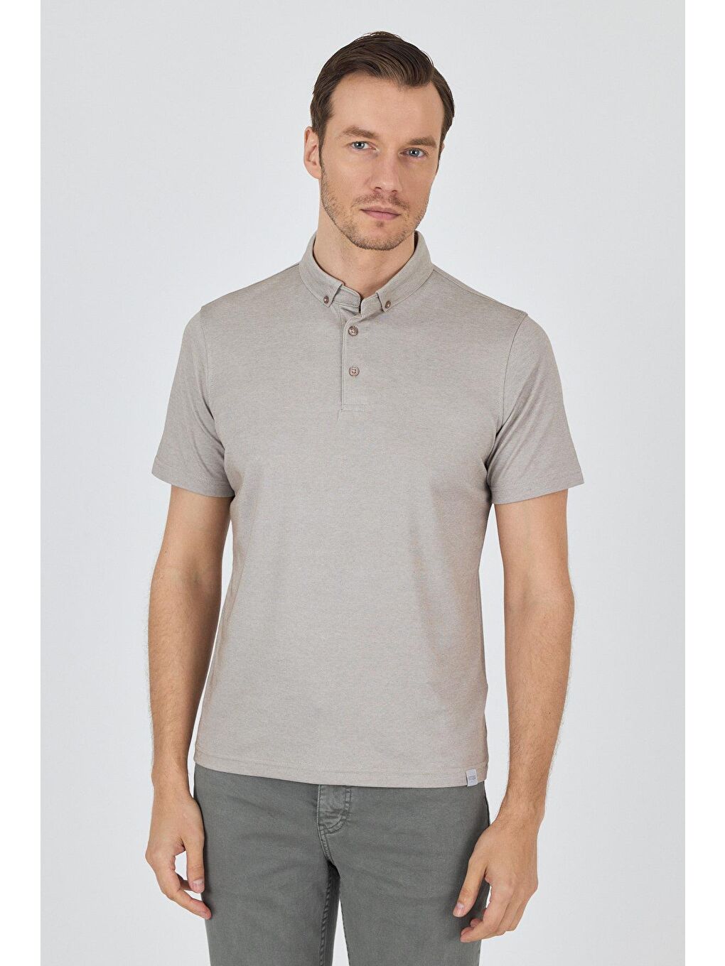 Bej Kısa Kol Düz Suprem Polo Yaka Cepsiz Pamuklu Casual Slim Fit Büyük Beden Tişört 1011250160_605