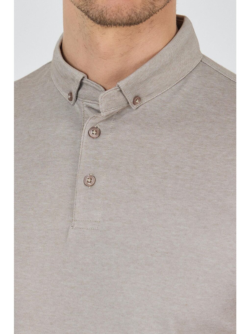 Bej Kısa Kol Düz Suprem Polo Yaka Cepsiz Pamuklu Casual Slim Fit Büyük Beden Tişört 1011250160_605-3