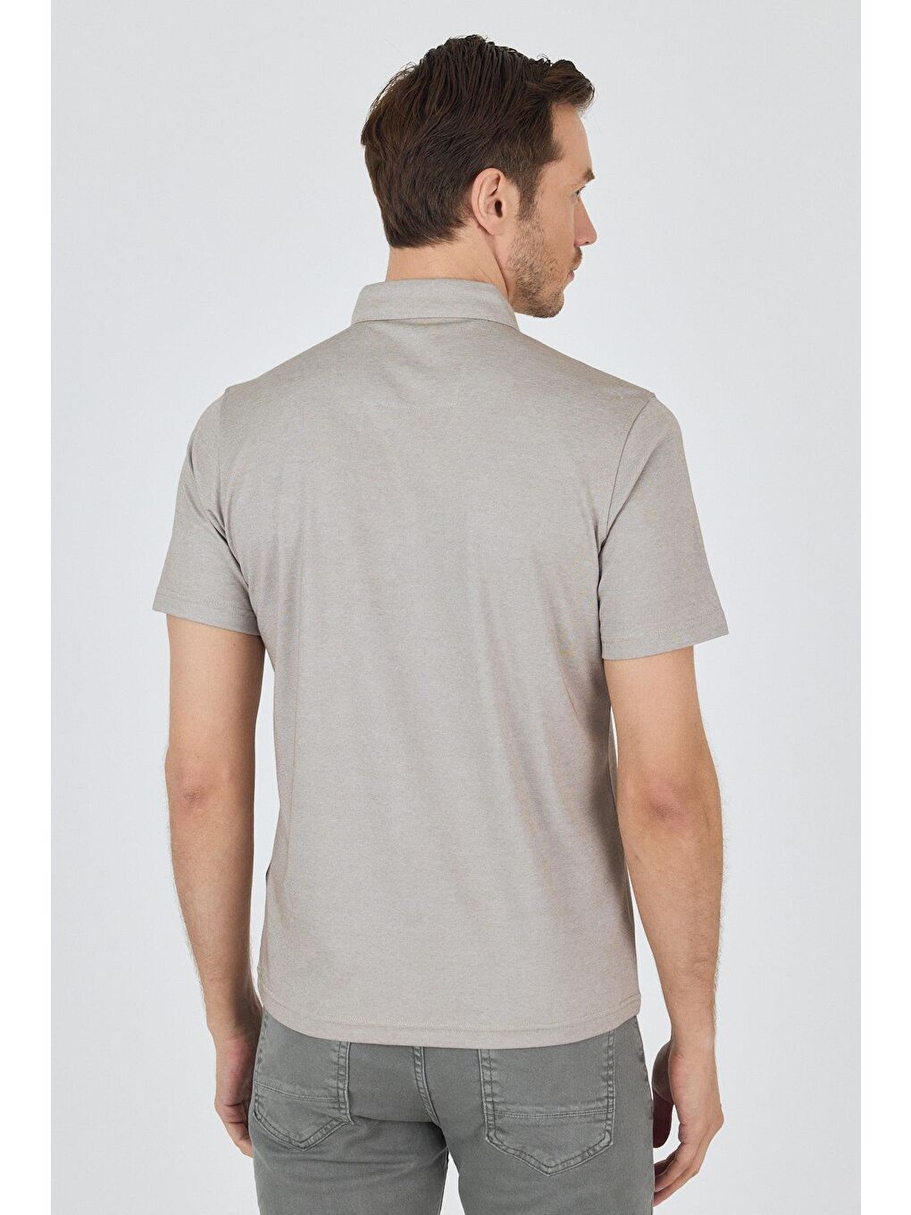 Bej Kısa Kol Düz Suprem Polo Yaka Cepsiz Pamuklu Casual Slim Fit Büyük Beden Tişört 1011250160_605-4