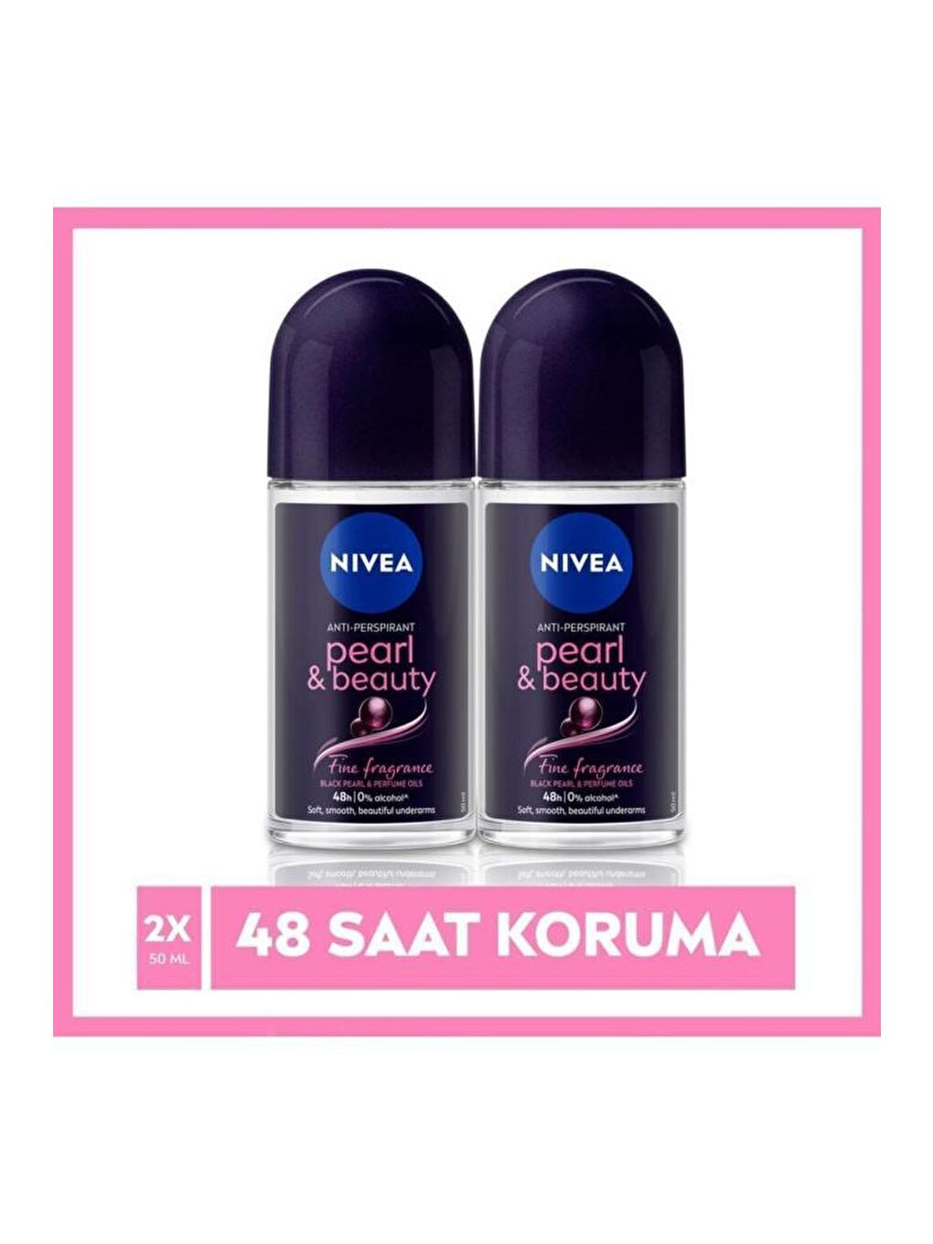 NIVEA Şeffaf Kadın Roll On Deodorant Pearl&Beauty Fine Fragrance, 48 Saat Anti-Perspirant Koruma 50 ml x2 Adet