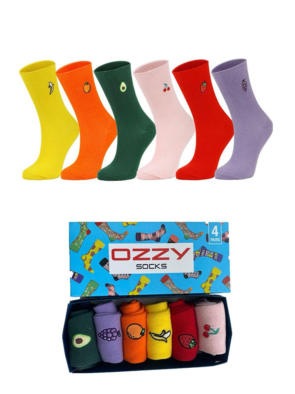 OZZY SOCKS Karışık 6 Çift Meyve Nakışlı Renkli Çorap Kutusu - 1