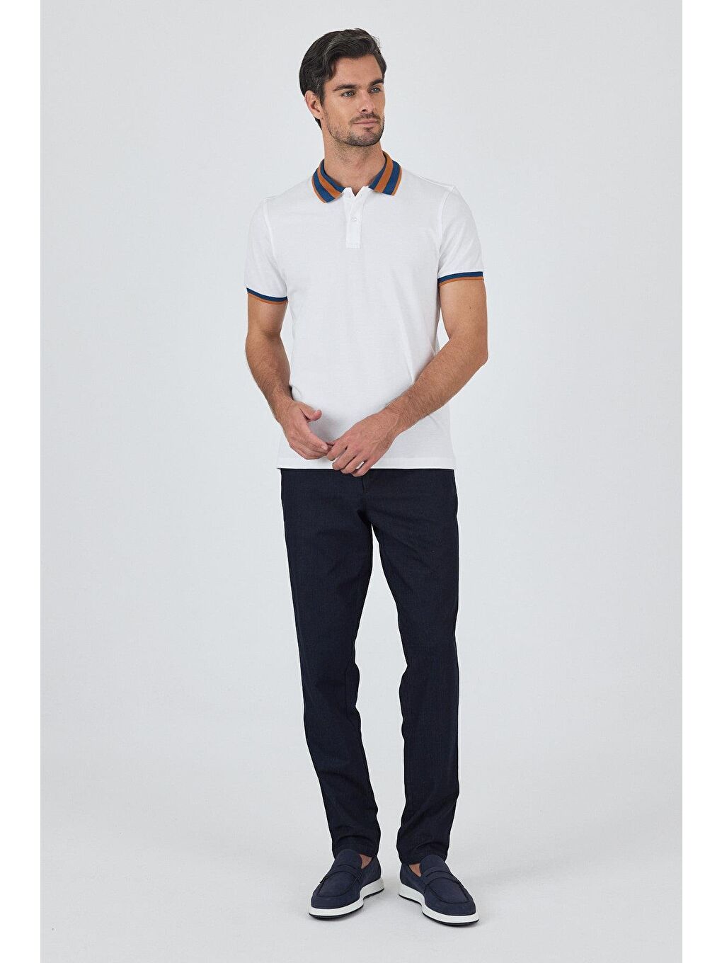 Beyaz Kısa Kol Düz Pike Polo Yaka Cepsiz Pamuk Casual Slim Fit Tişört 1011250103_600-1