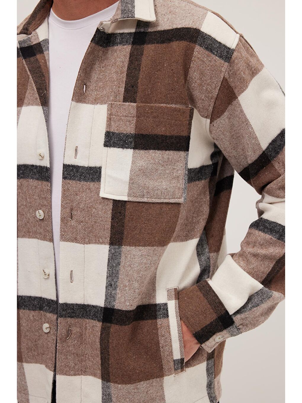 Karışık Erkek Relax Fit Rahat Kesim Spor Yaka Kareli Flotalı Cep Kışlık Gömlek-2