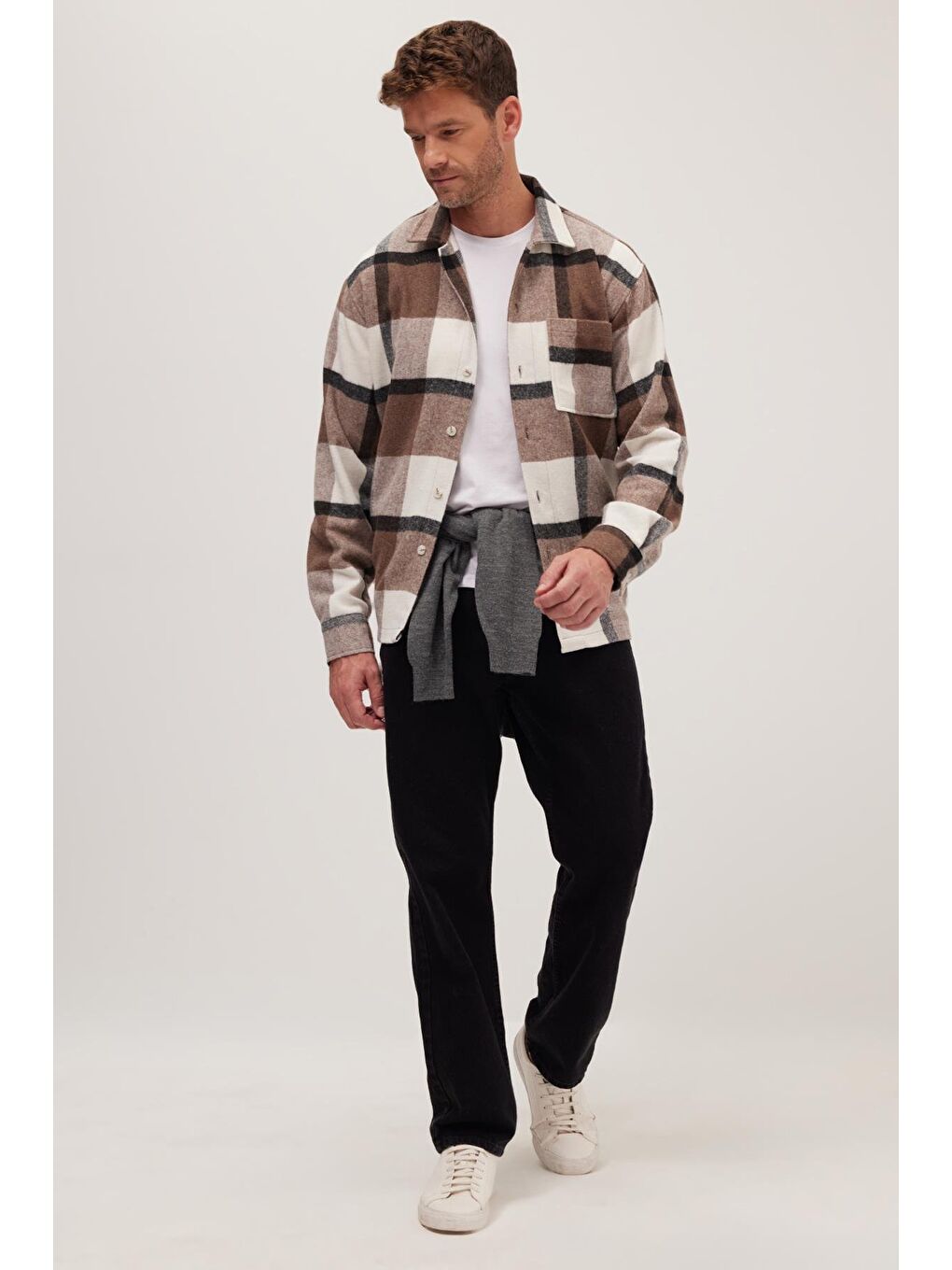 Karışık Erkek Relax Fit Rahat Kesim Spor Yaka Kareli Flotalı Cep Kışlık Gömlek-3