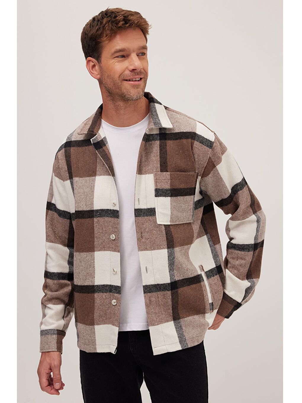 Karışık Erkek Relax Fit Rahat Kesim Spor Yaka Kareli Flotalı Cep Kışlık Gömlek-4