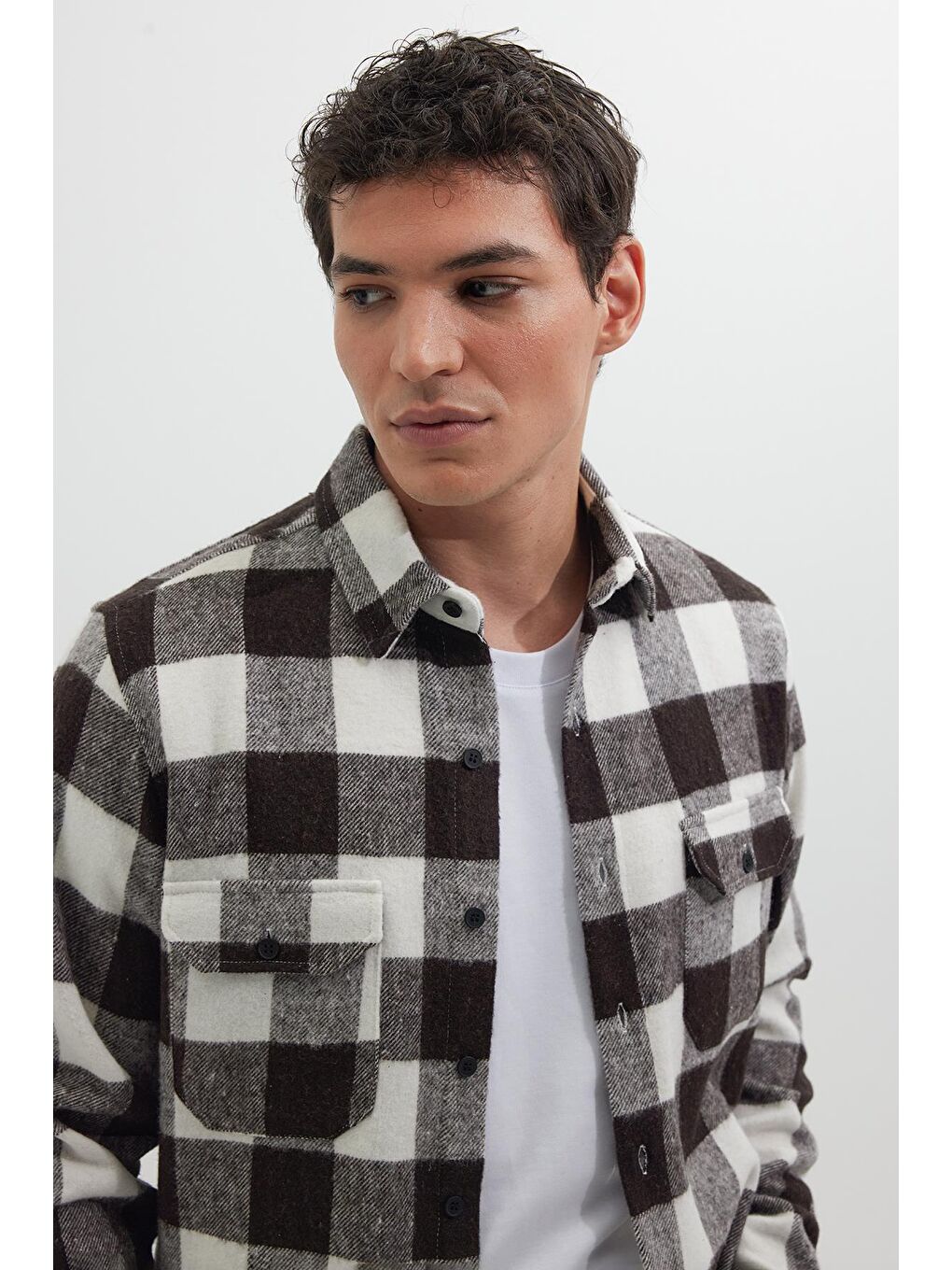 Karışık Erkek Slim Fit Dar Kesim Uzun Kollu Kapaklı Çift Cepli Kareli Kışlık Oduncu Gömlek-1
