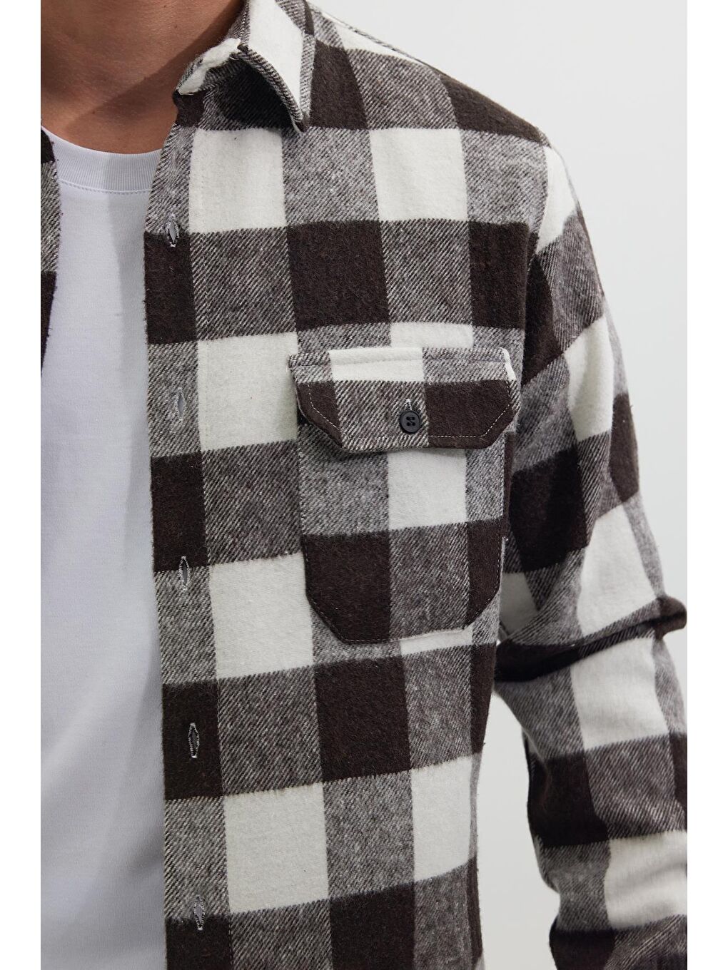 Karışık Erkek Slim Fit Dar Kesim Uzun Kollu Kapaklı Çift Cepli Kareli Kışlık Oduncu Gömlek-2