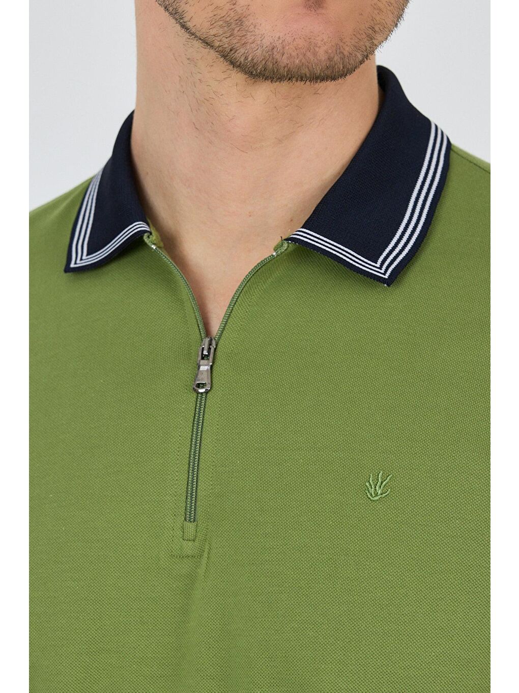 Yeşil Kısa Kol Düz Pike Polo Yaka Cepsiz %100 Pamuk Slim Fit Tişört 1011250130-2