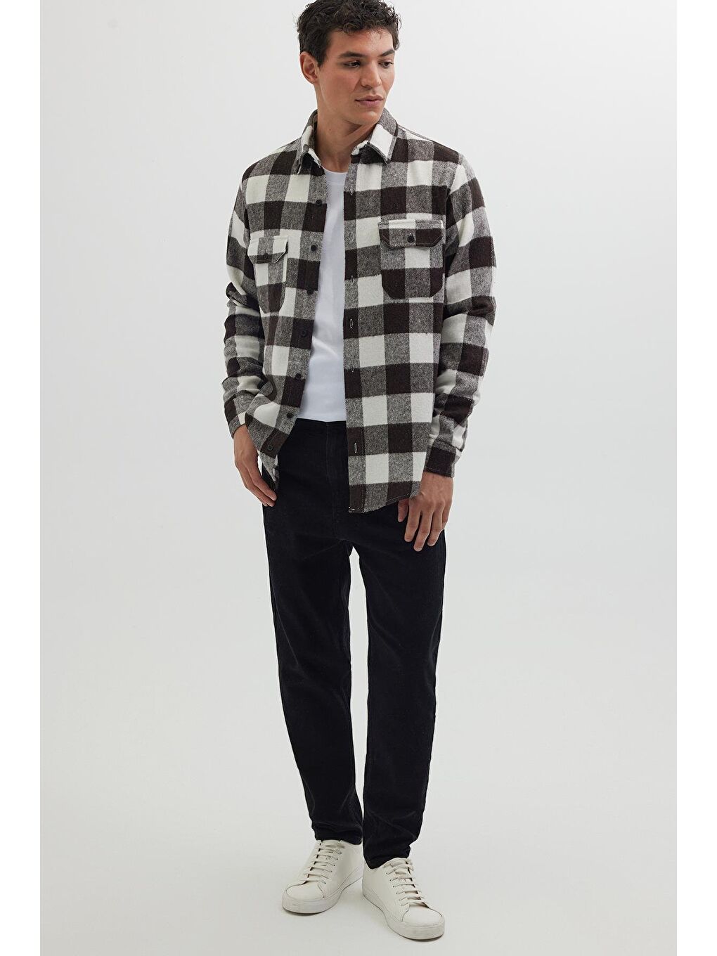 Karışık Erkek Slim Fit Dar Kesim Uzun Kollu Kapaklı Çift Cepli Kareli Kışlık Oduncu Gömlek-3